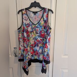 Karen Kane 1L57530 Art & Soul Floral Technicolor Handkerchief Hem Tank Top